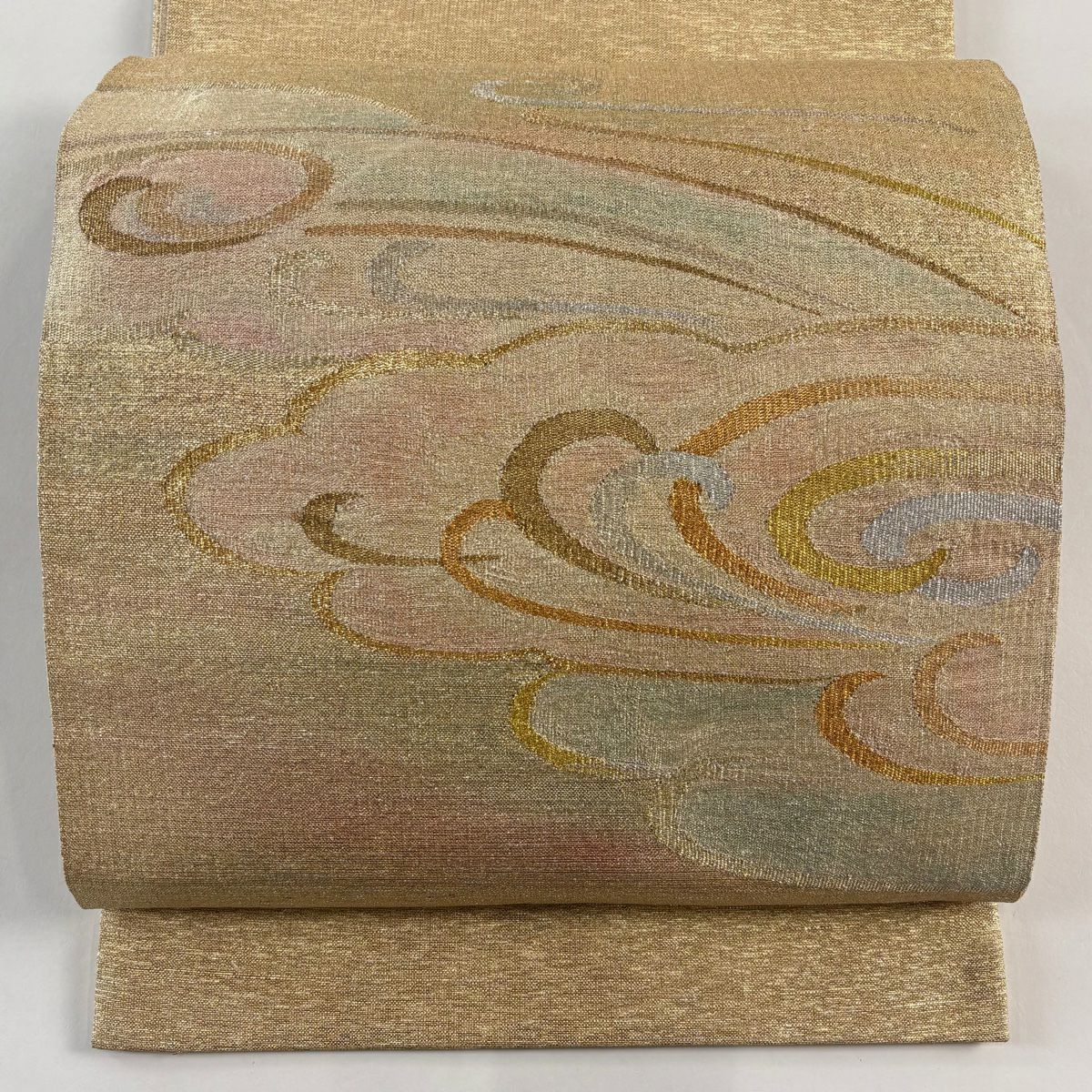 袋帶 秀品級 波頭 金金箔 金色 大鼓圖案 純蠶絲