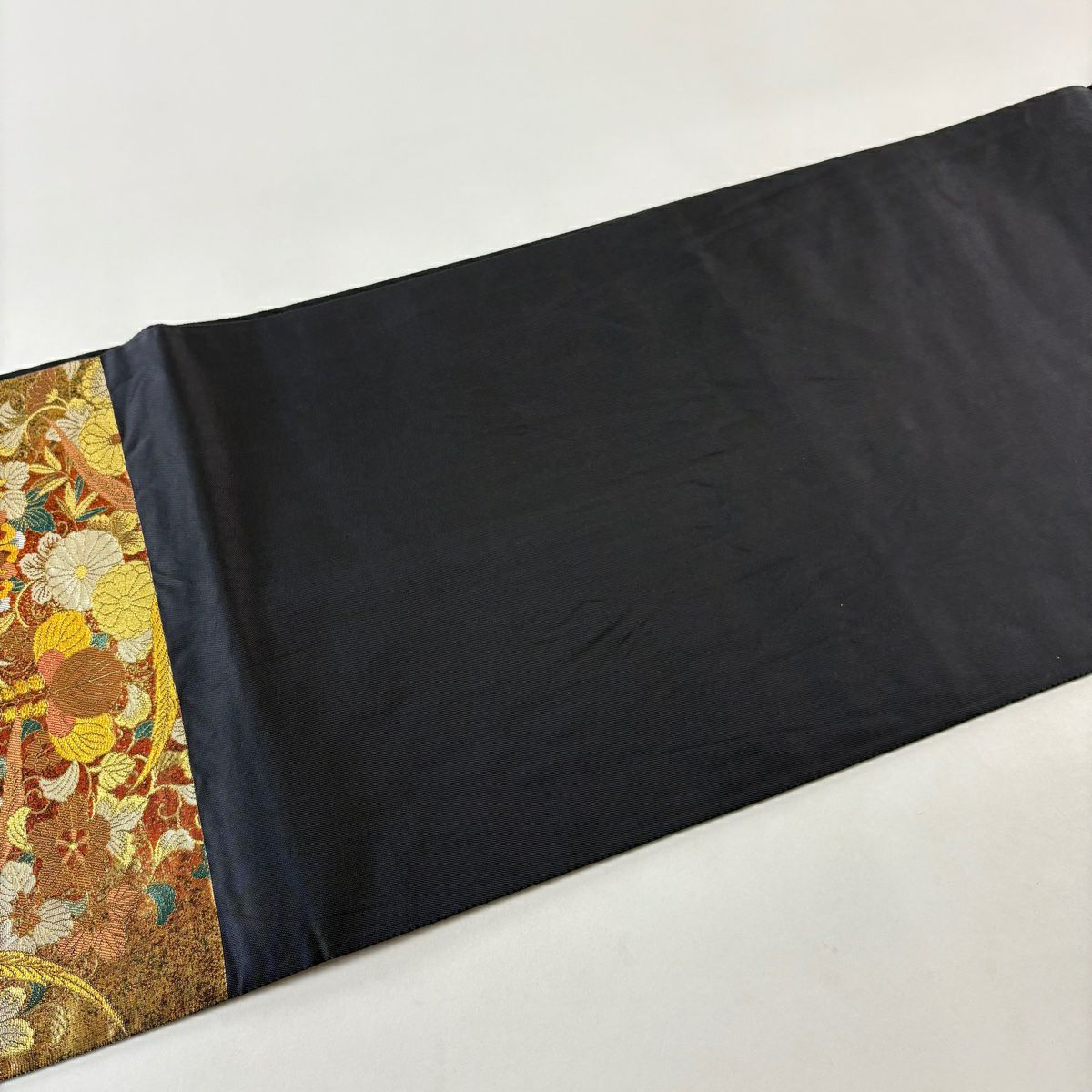 【美品】 袋帶 秀品級 花鳥 華紋 金金箔 金茶 六通 純蠶絲