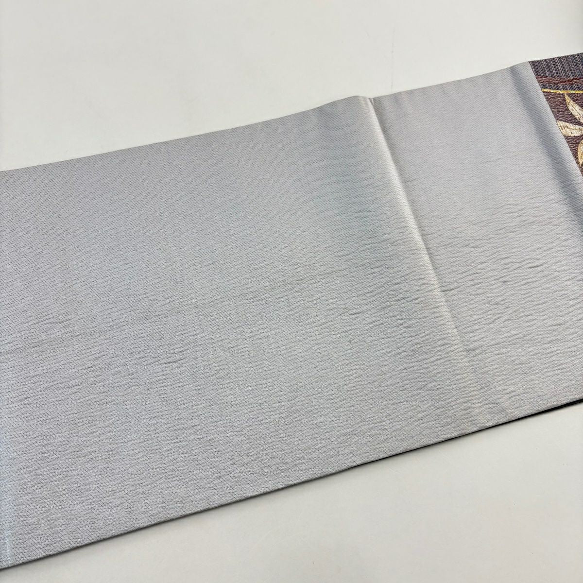 【美品】 袋帶 秀品級 大和 葉與果實 斜條紋 金金箔 灰紫 六通 純蠶絲