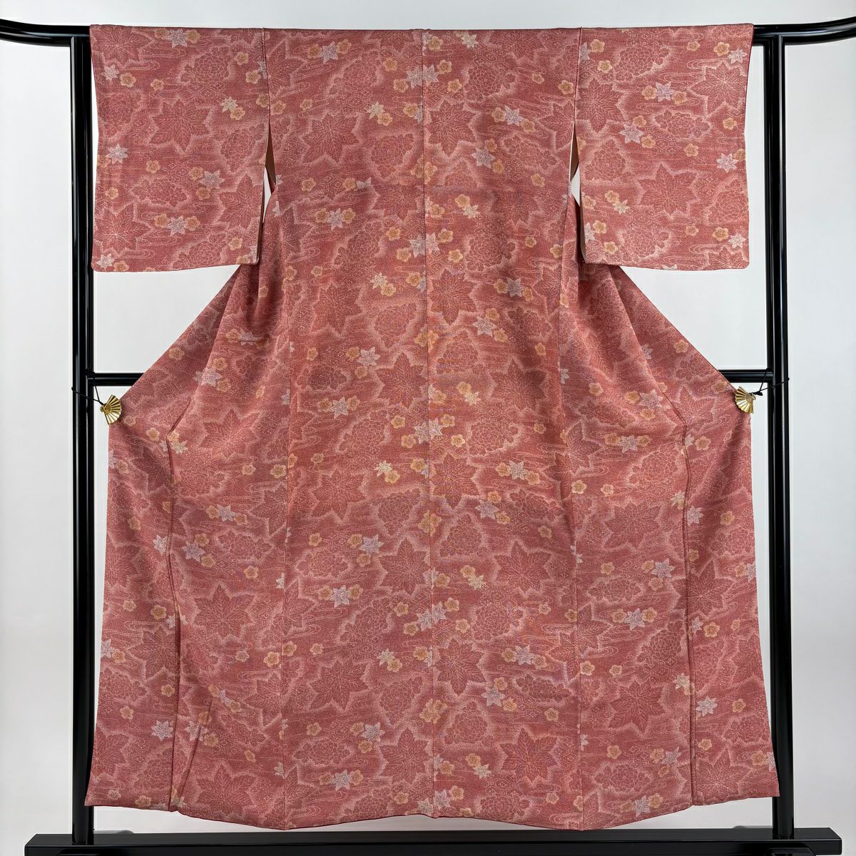 小紋 身長154cm 袖長61.5cm S 雙層 梅花 楓 茜 純蠶絲 優品級