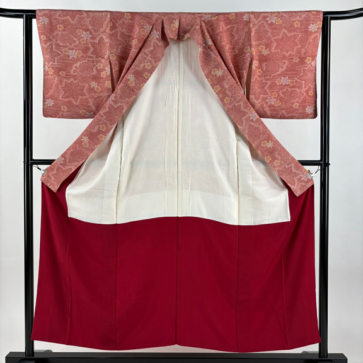 小紋 身長154cm 袖長61.5cm S 雙層 梅花 楓 茜 純蠶絲 優品級