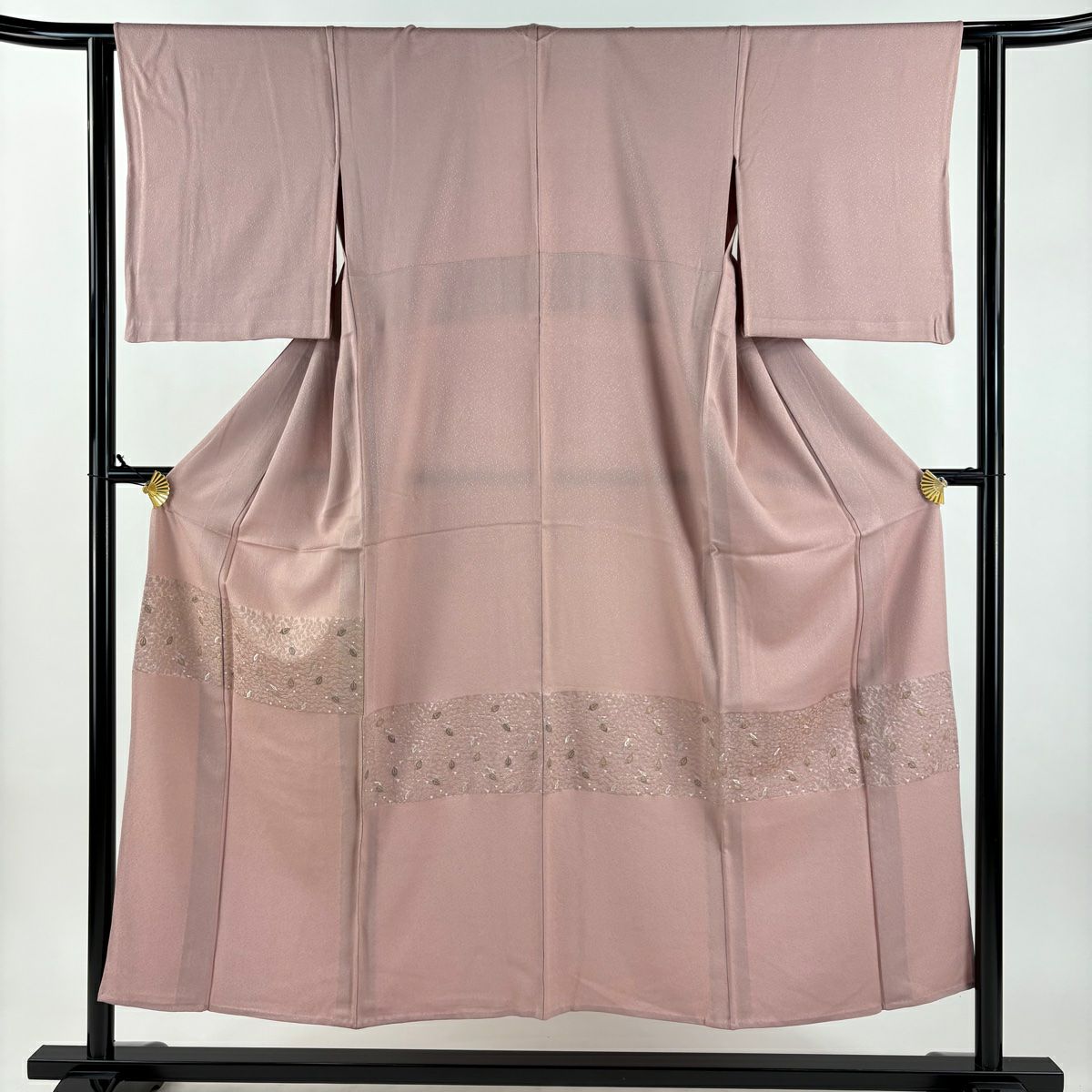 付下 身長150cm 袖長62cm S 單層 草花紋紋 金銀彩 粉米色 純蠶絲 優品級