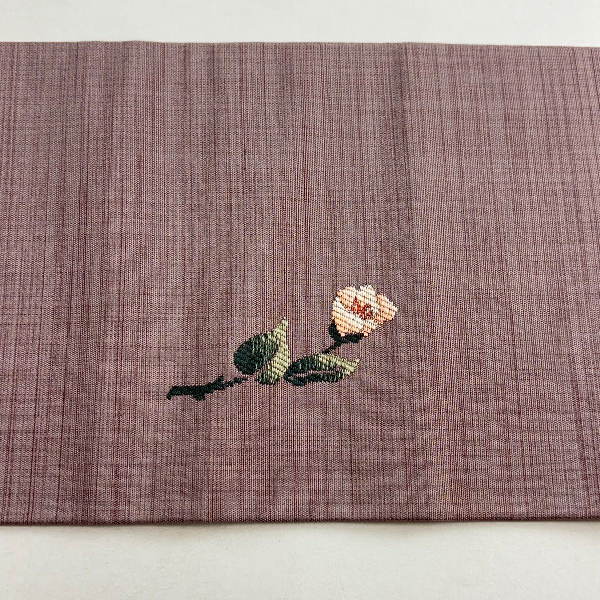 【美品】 名古屋帶 優品級 草花紋紋 花器 紫 純蠶絲