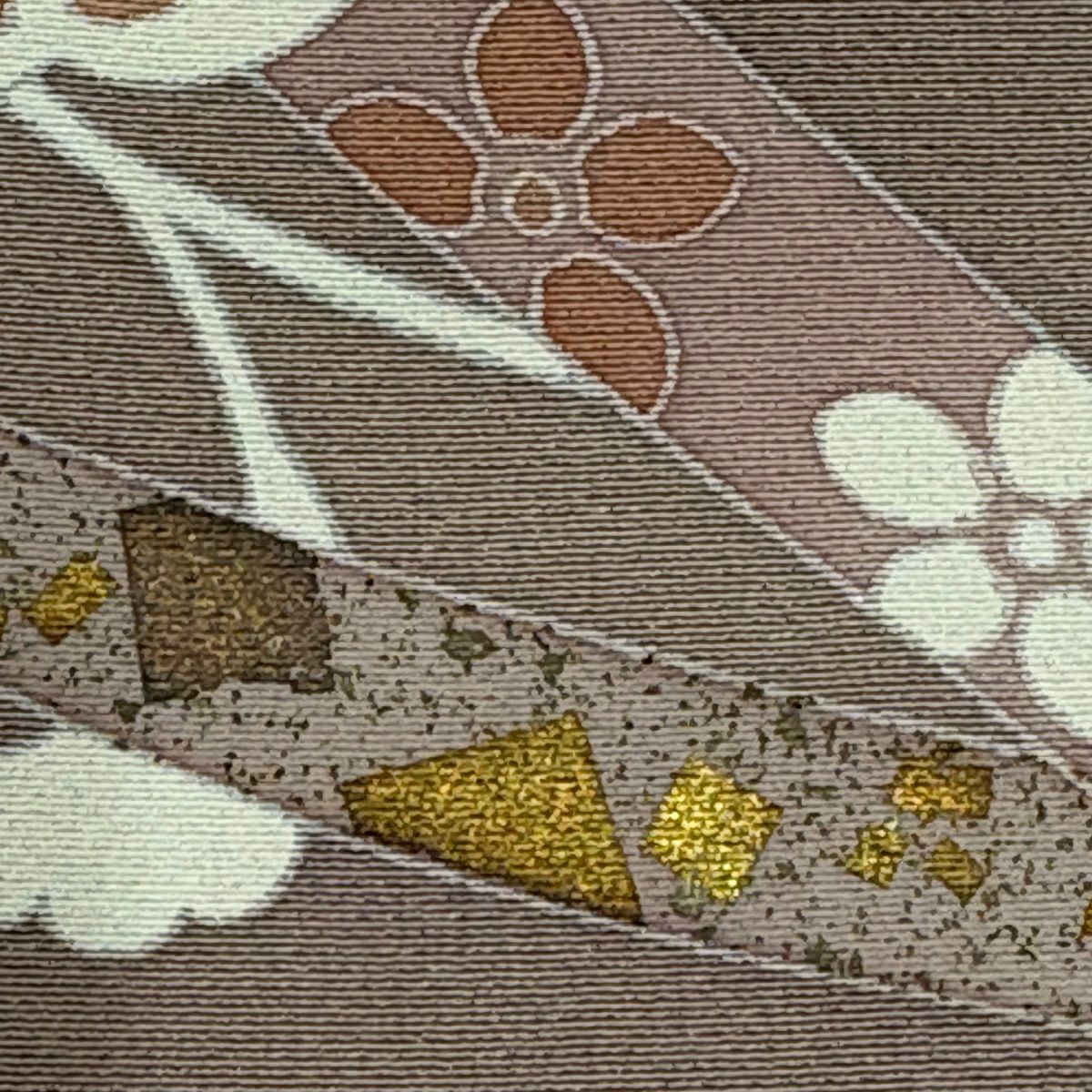 留袖禮服禮服 身長159cm 袖長65cm M 雙層 草花紋紋 蔓帶 金絲 金銀彩 灰紫 純蠶絲 名品級 一つ紋