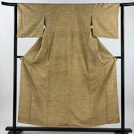 【美品】 小紋 身長155cm 袖長62.5cm S 雙層 紬織織 霞 漸層 淺茶 純蠶絲 名品級