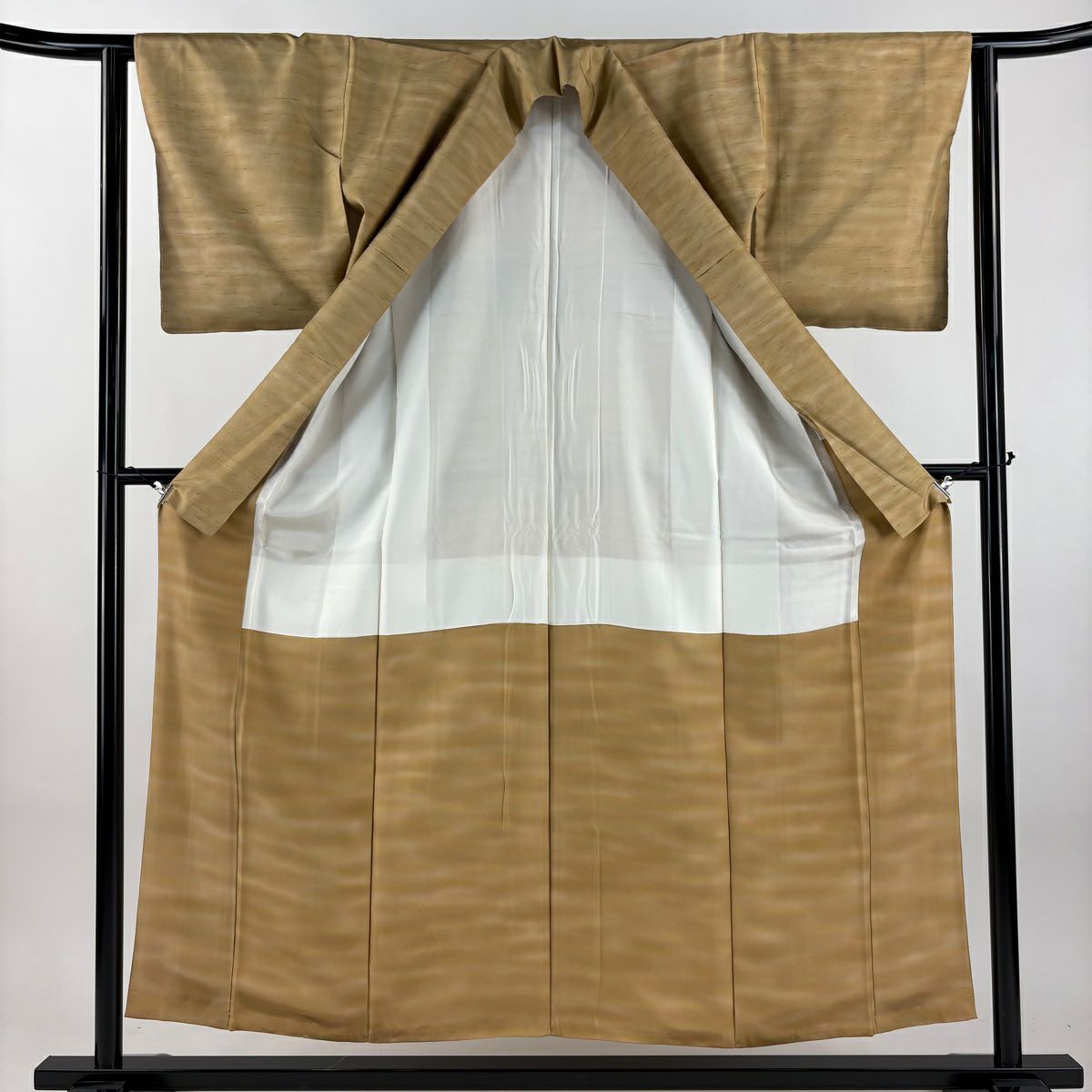 【美品】 小紋 身長155cm 袖長62.5cm S 雙層 紬織織 霞 漸層 淺茶 純蠶絲 名品級