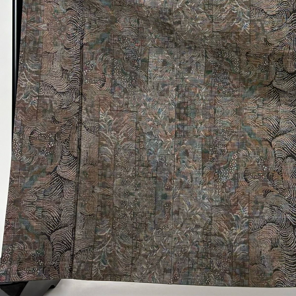 【美品】 紬織織 身長164.5cm 袖長62.5cm S 雙層 波葉紋 茶 純蠶絲 名品級