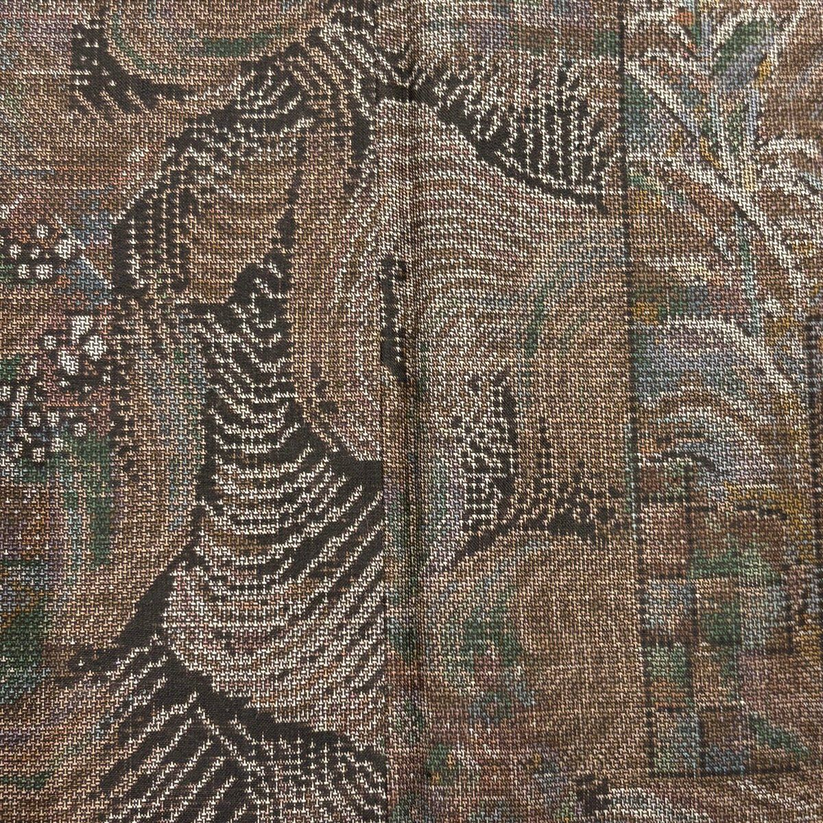 【美品】 紬織織 身長164.5cm 袖長62.5cm S 雙層 波葉紋 茶 純蠶絲 名品級
