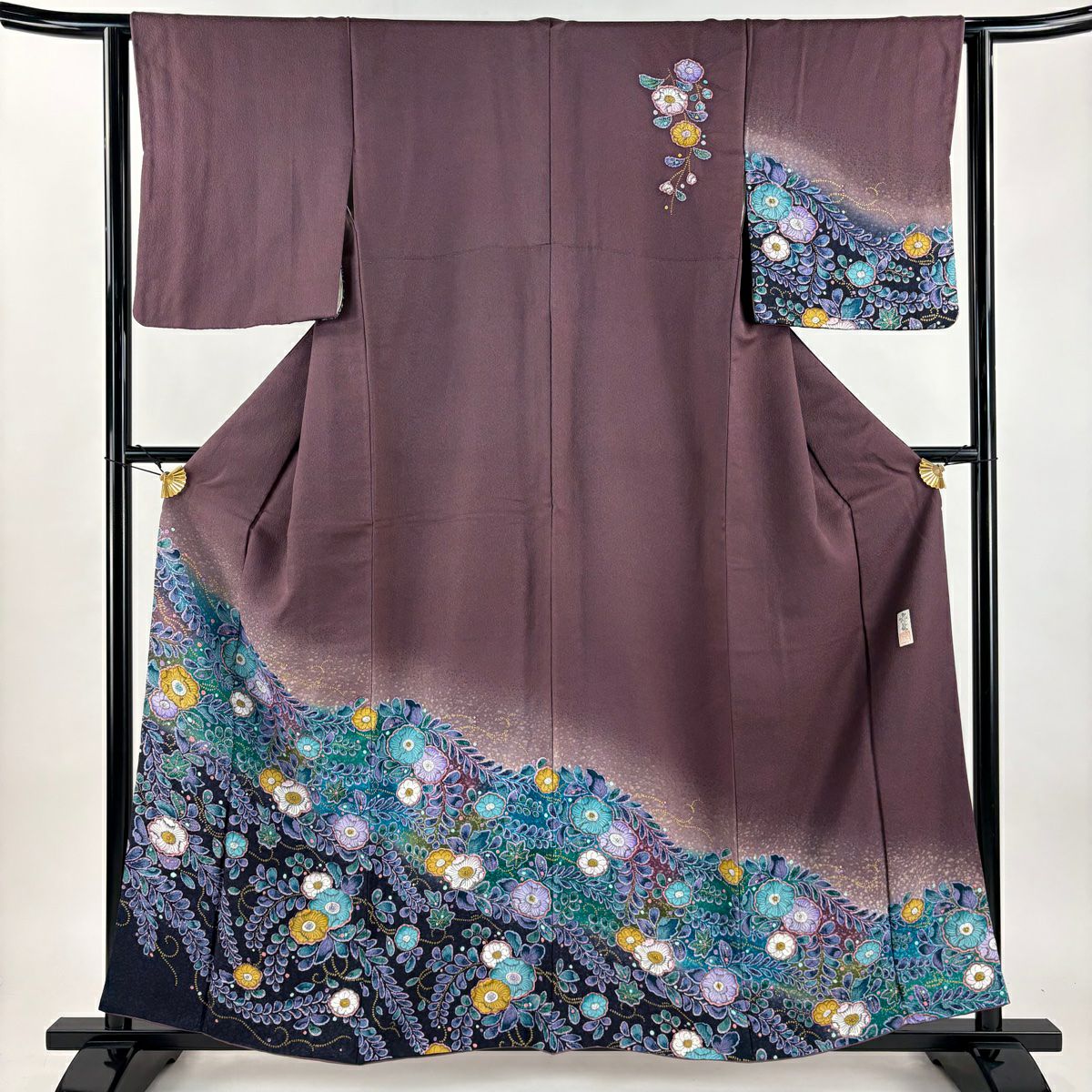 訪問服 身長157cm 袖長62.5cm S 雙層 落款あり 辻花染 金銀彩 漸層 紫 純蠶絲 名品級