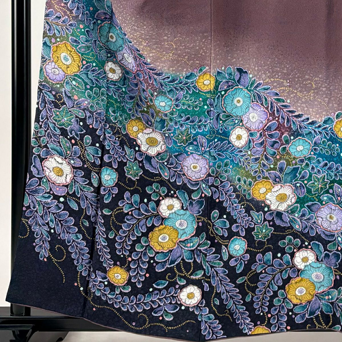 訪問服 身長157cm 袖長62.5cm S 雙層 落款あり 辻花染 金銀彩 漸層 紫 純蠶絲 名品級
