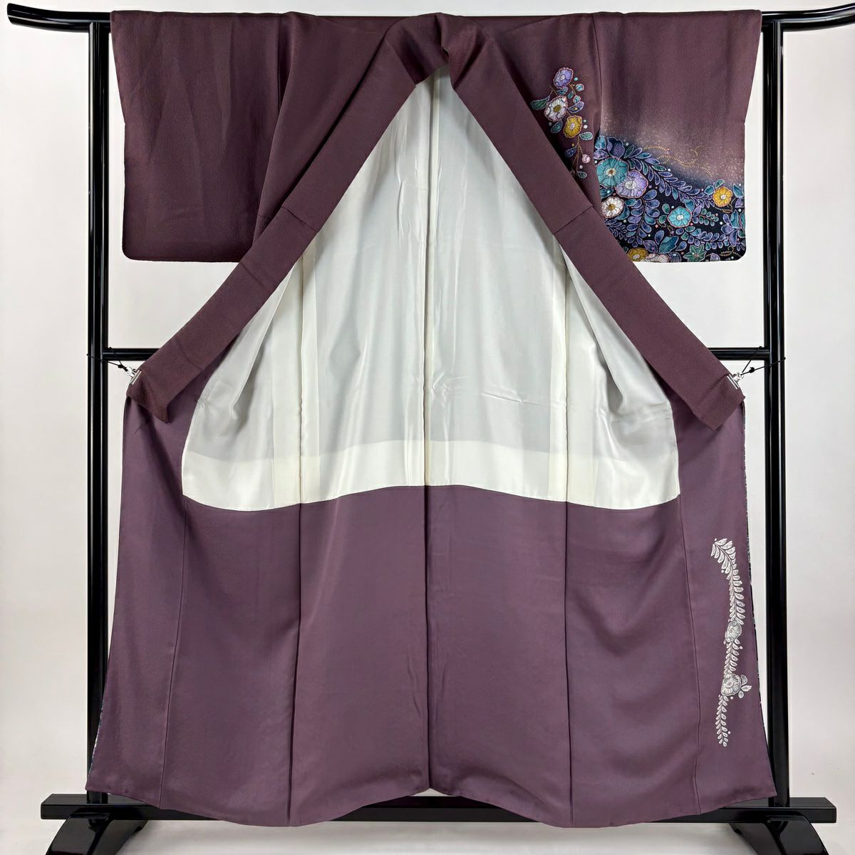 訪問服 身長157cm 袖長62.5cm S 雙層 落款あり 辻花染 金銀彩 漸層 紫 純蠶絲 名品級