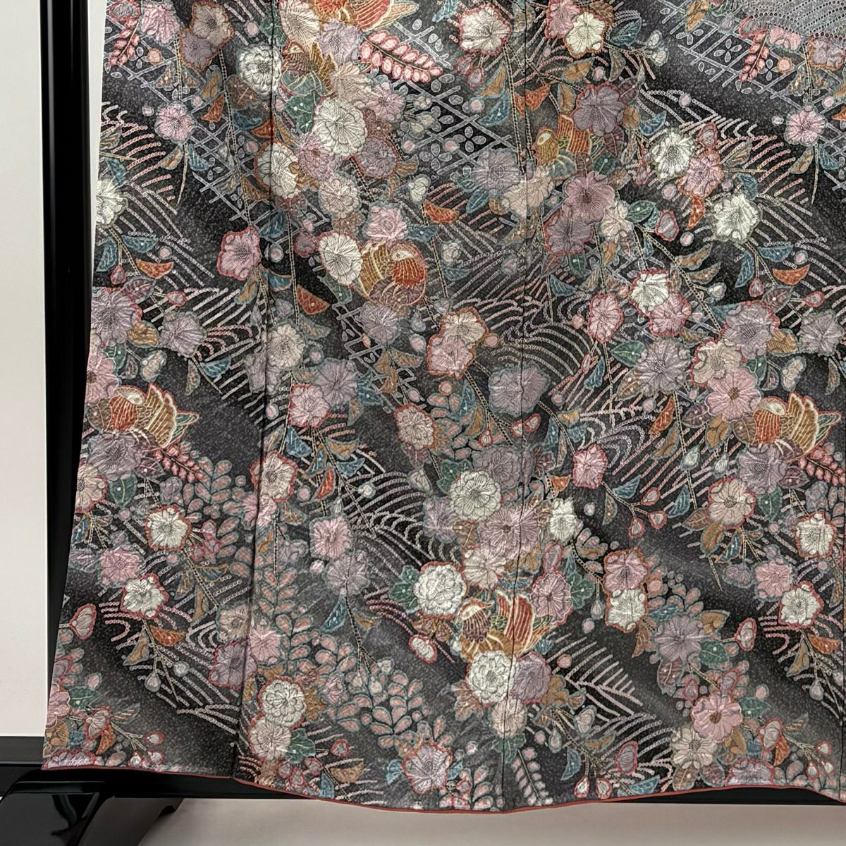 【美品】訪問服 身長157.5cm 袖長62cm S 雙層 辻花染 鴛鴦 金銀彩 漸層 青灰 純蠶絲 名品級