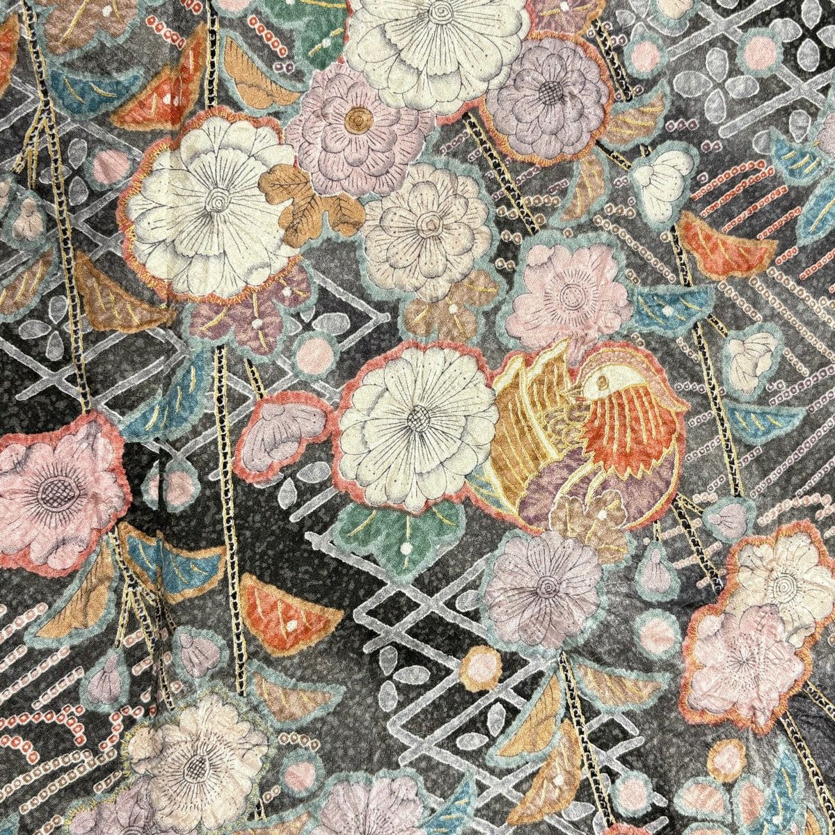 【美品】訪問服 身長157.5cm 袖長62cm S 雙層 辻花染 鴛鴦 金銀彩 漸層 青灰 純蠶絲 名品級