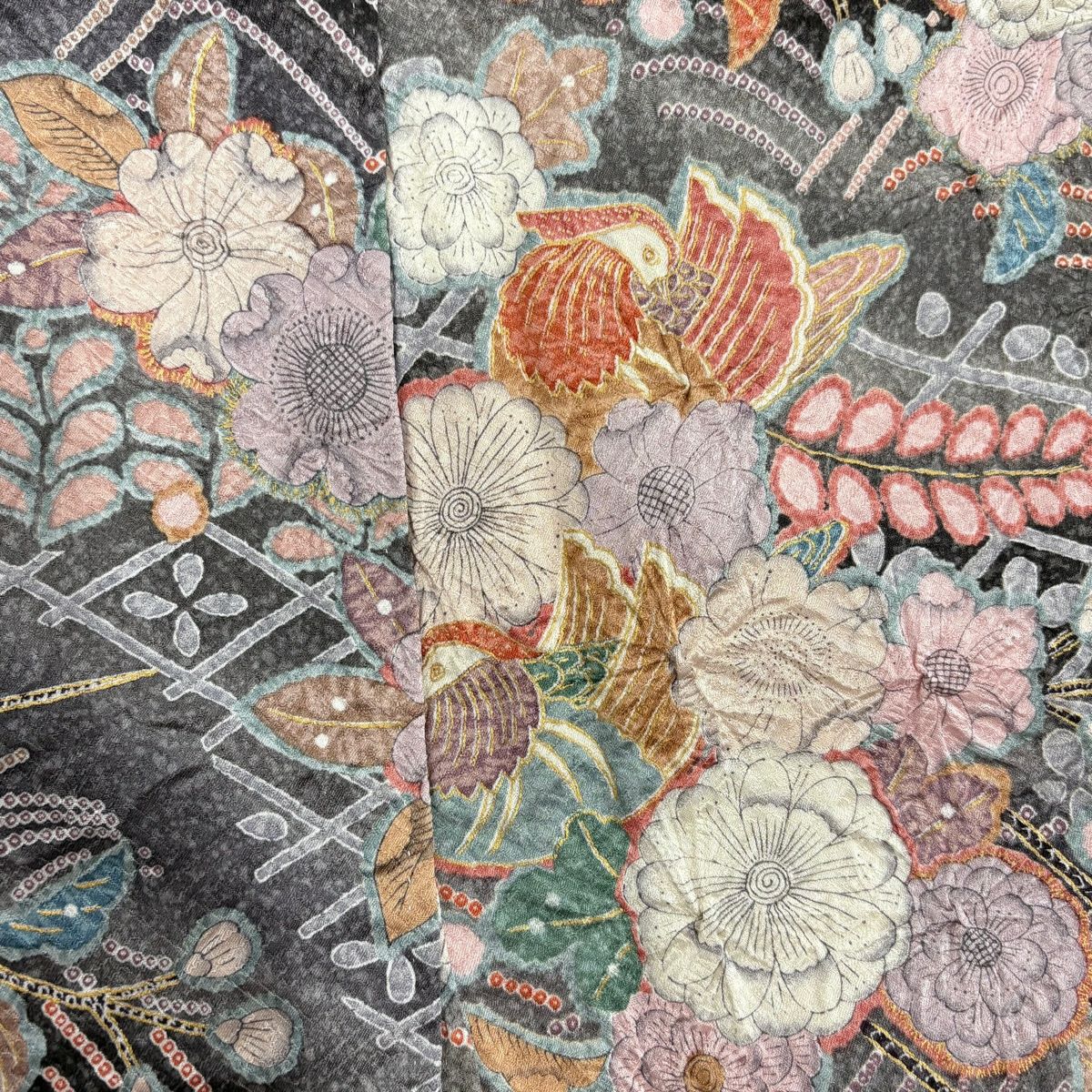 【美品】訪問服 身長157.5cm 袖長62cm S 雙層 辻花染 鴛鴦 金銀彩 漸層 青灰 純蠶絲 名品級