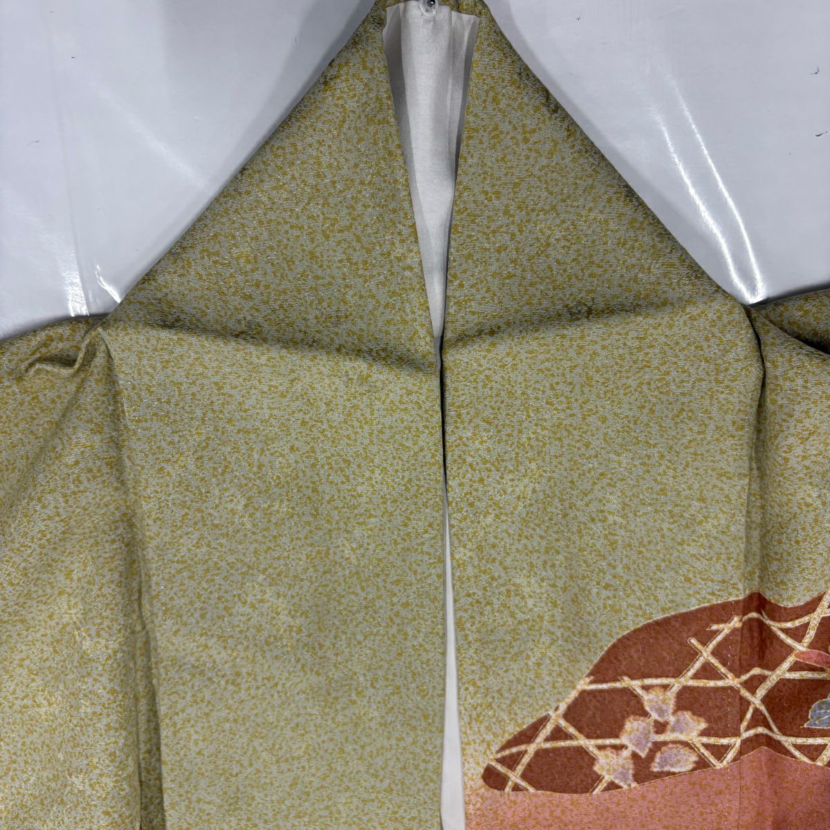 訪問服 身長164.5cm 袖長66.5cm M 雙層 草花紋紋 流水 金絲 金銀彩 茜 純蠶絲 名品級