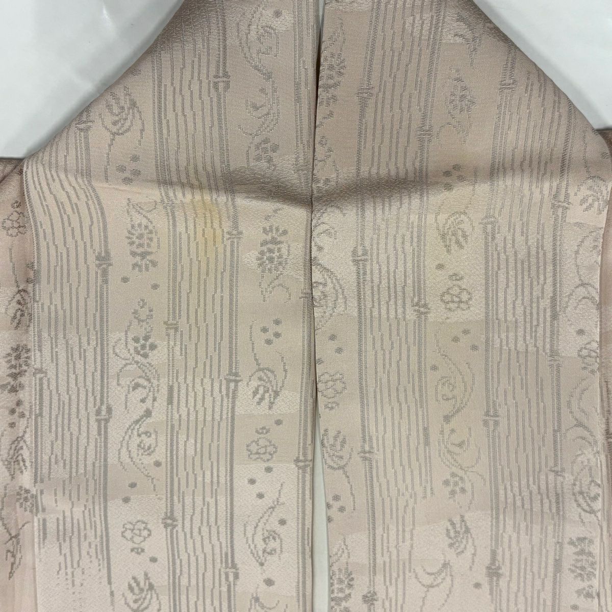 【美品】 付下 身長161.5cm 袖長63.5cm S 雙層 縱條 草花紋紋 漸層 灰櫻 純蠶絲 名品級