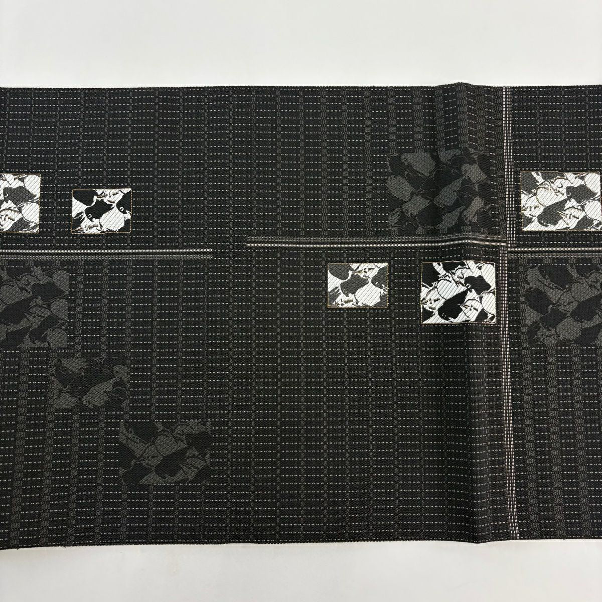 袋帶 名品級 鳥 金金箔 黑 全通 純蠶絲