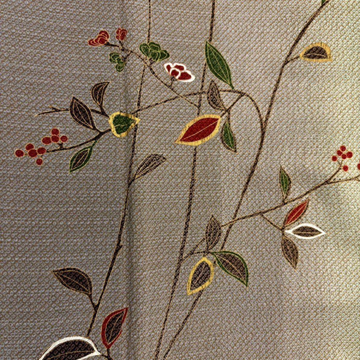 訪問服 身長151cm 袖長63cm S 雙層 枝花 疋田 金彩裝飾 漸層 灰綠 純蠶絲 優品級