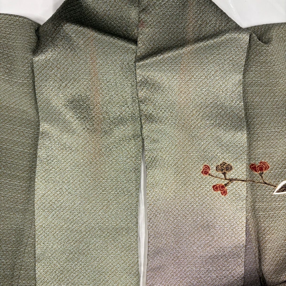 訪問服 身長151cm 袖長63cm S 雙層 枝花 疋田 金彩裝飾 漸層 灰綠 純蠶絲 優品級