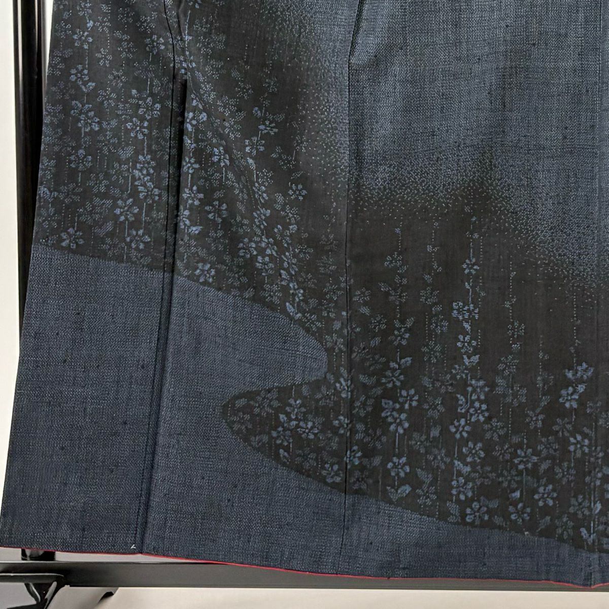 【美品】 付下 身長159cm 袖長62.5cm S 雙層 紬織織 落款 草花紋紋 流水 濃藍 純蠶絲 秀品級