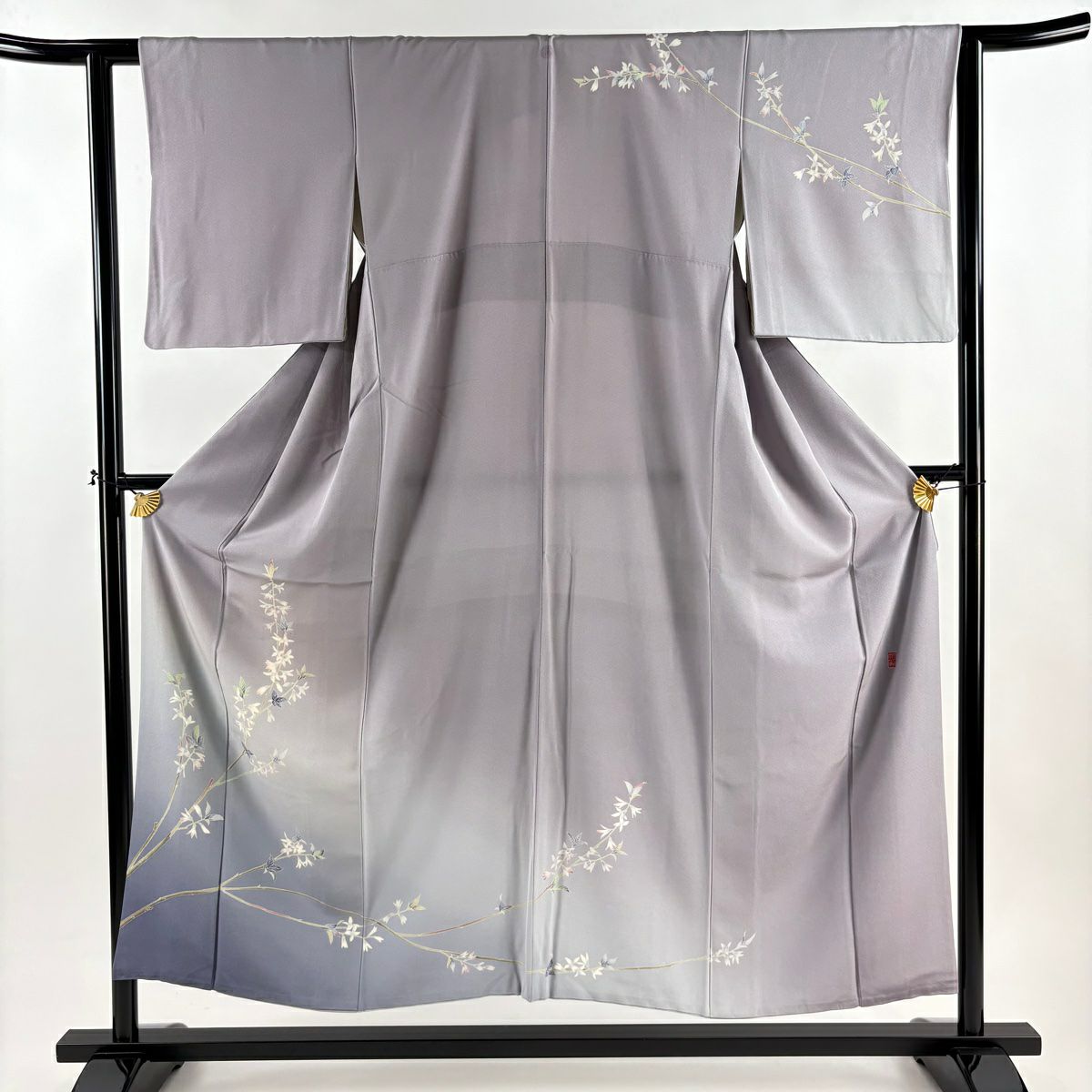 訪問服 身長153cm 袖長62.5cm S 雙層 落款有 枝花 染分 ぼかし 淡紫 純蠶絲 秀品級 一個紋