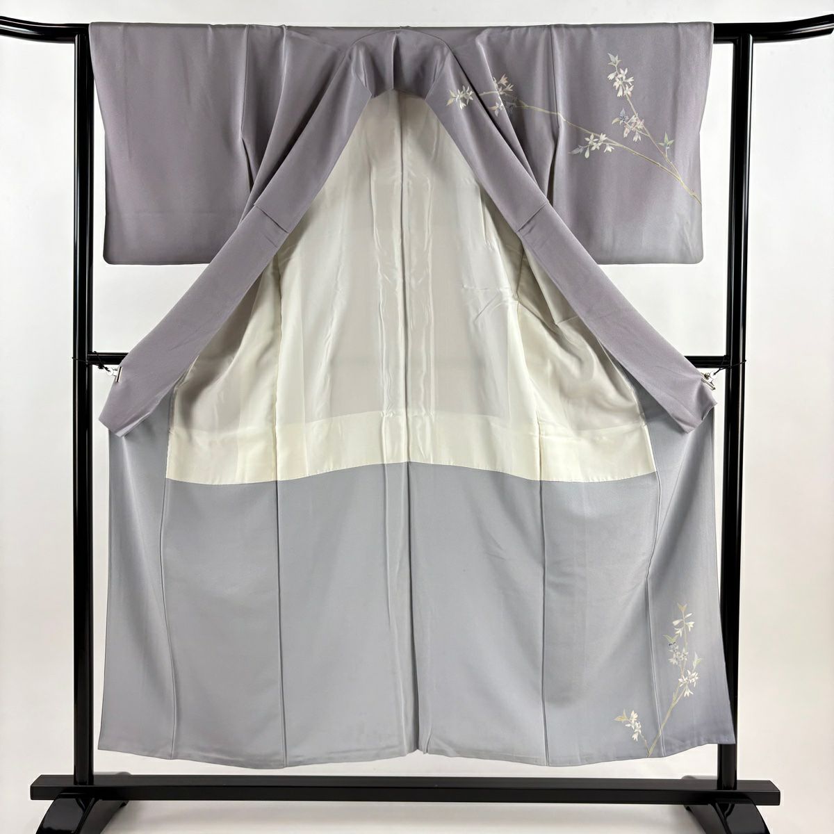 訪問服 身長153cm 袖長62.5cm S 雙層 落款有 枝花 染分 ぼかし 淡紫 純蠶絲 秀品級 一個紋