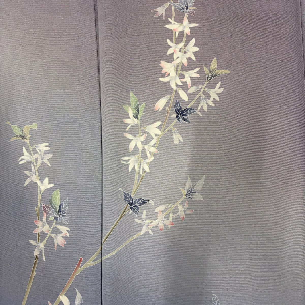 訪問服 身長153cm 袖長62.5cm S 雙層 落款有 枝花 染分 ぼかし 淡紫 純蠶絲 秀品級 一個紋