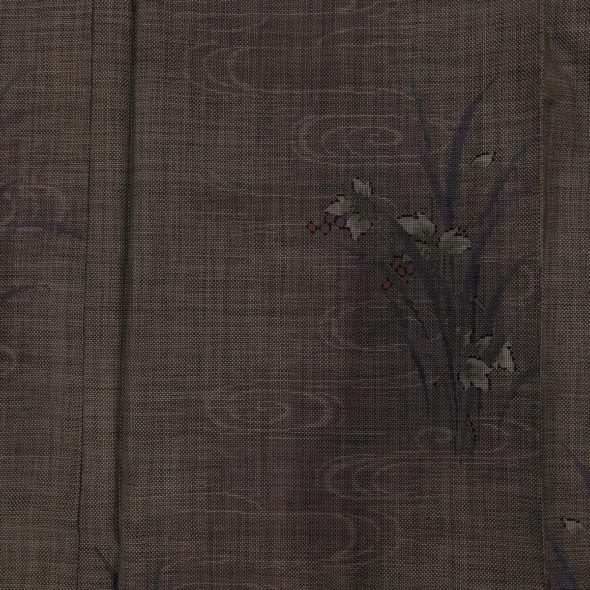 紬織 身長160cm 袖長67cm M 雙層 葉與果 流水 茶 純蠶絲 秀品級