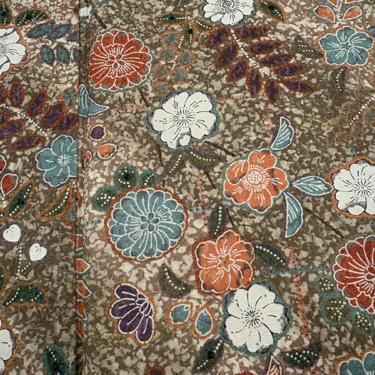 【美品】 小紋 身長157cm 袖長63.5cm S 雙層 草花紋紋 金彩裝飾 灰茶 純蠶絲 秀品級