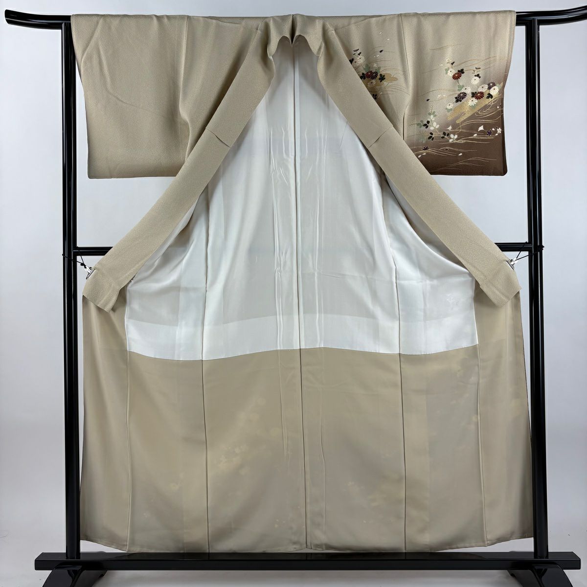 【美品】訪問服 身長157cm 袖長61.5cm S 雙層 花筏 波 金銀彩 漸層 米色 純蠶絲 優品級