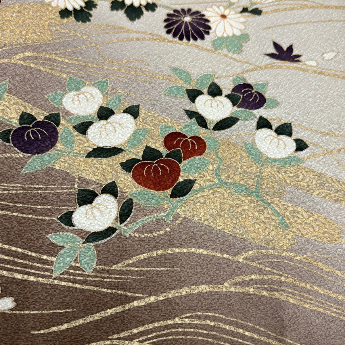 【美品】訪問服 身長157cm 袖長61.5cm S 雙層 花筏 波 金銀彩 漸層 米色 純蠶絲 優品級