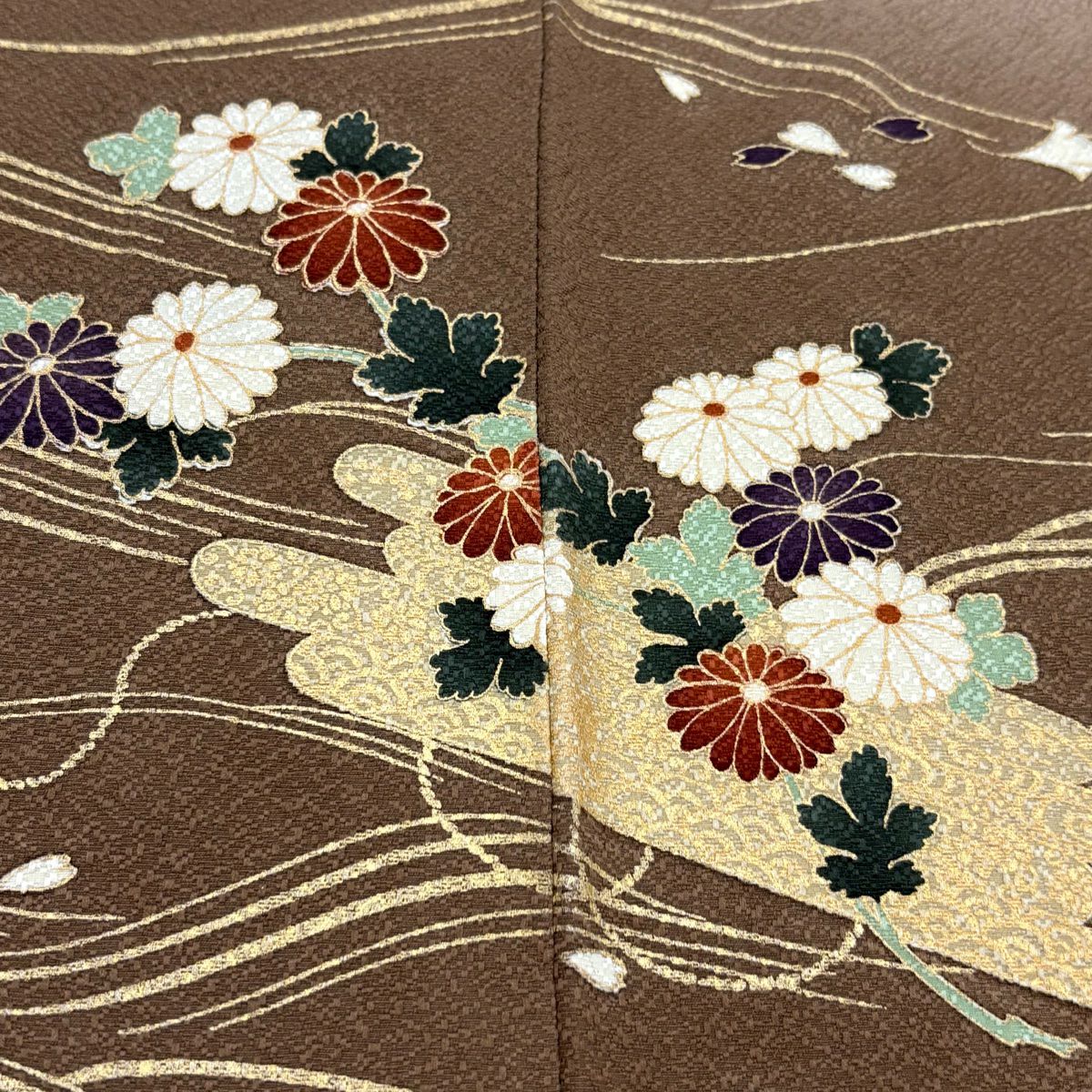 【美品】訪問服 身長157cm 袖長61.5cm S 雙層 花筏 波 金銀彩 漸層 米色 純蠶絲 優品級