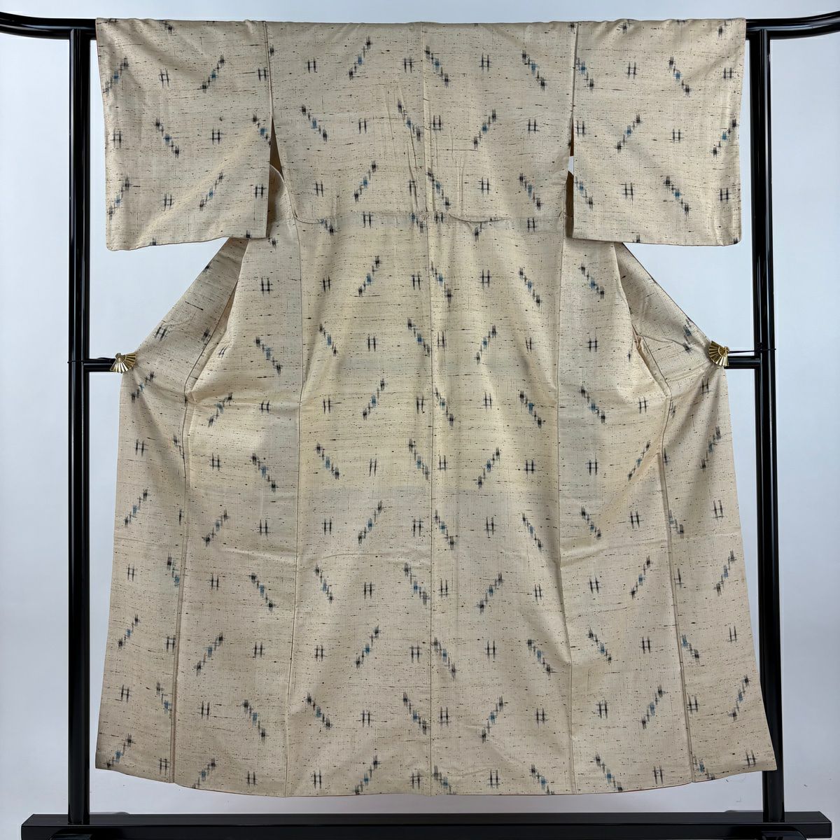 紬織 身長152.5cm 袖長61.5cm S 雙層 井格絣 米色 純蠶絲 優品級