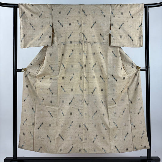 紬織 身長152.5cm 袖長61.5cm S 雙層 井格絣 米色 純蠶絲 優品級