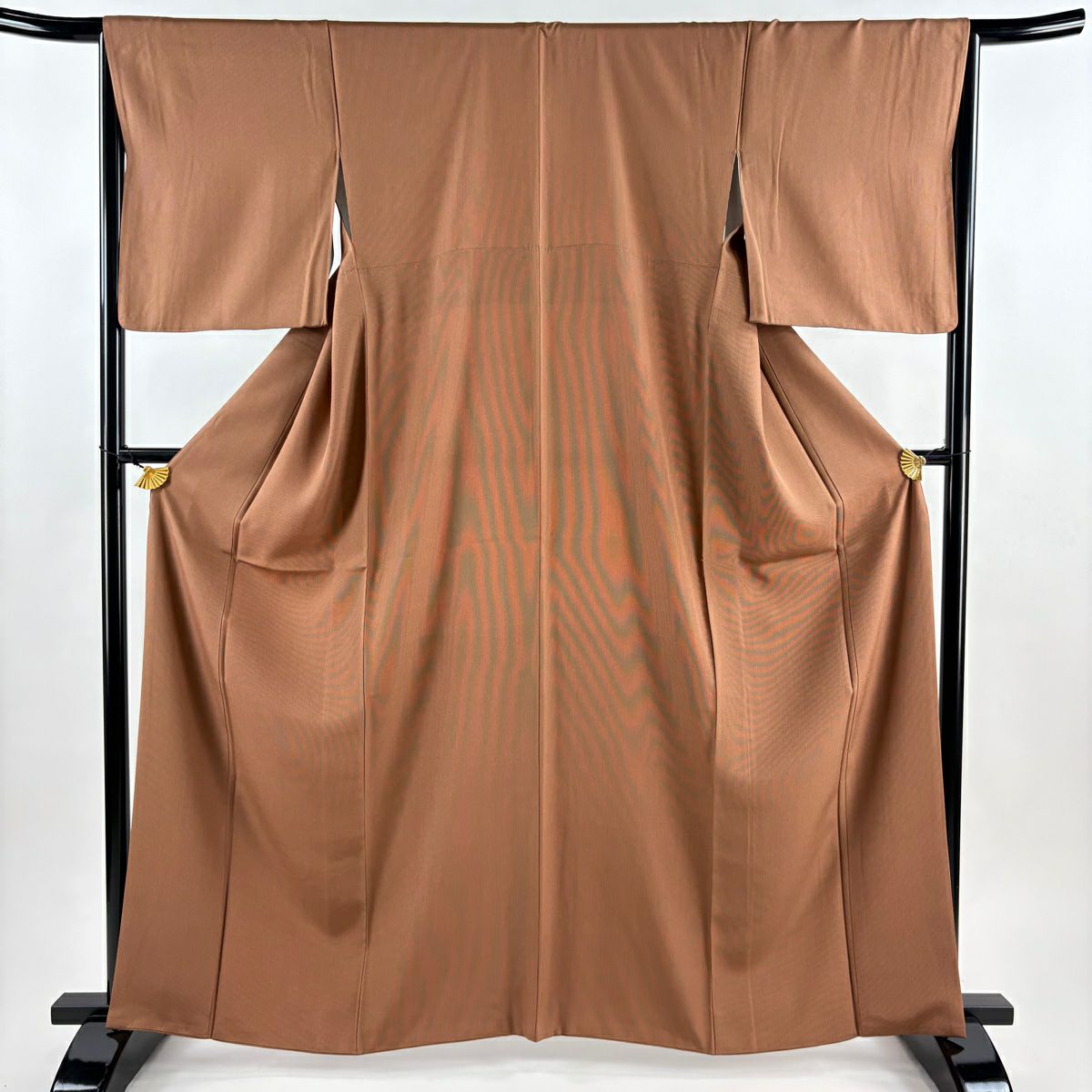 【美品】 江戶小紋 身長162cm 袖長65.5cm M 雙層 萬筋 茶 純蠶絲 秀品級