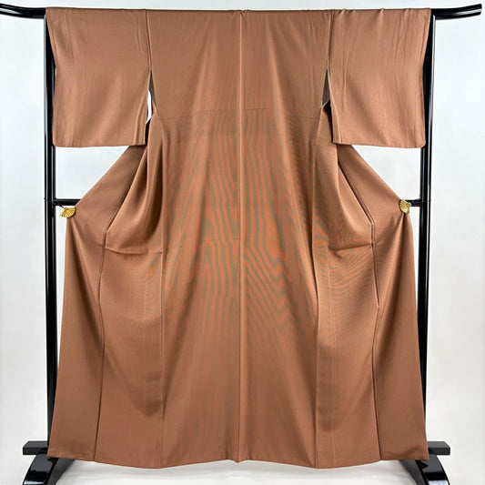【美品】 江戶小紋 身長162cm 袖長65.5cm M 雙層 萬筋 茶 純蠶絲 秀品級