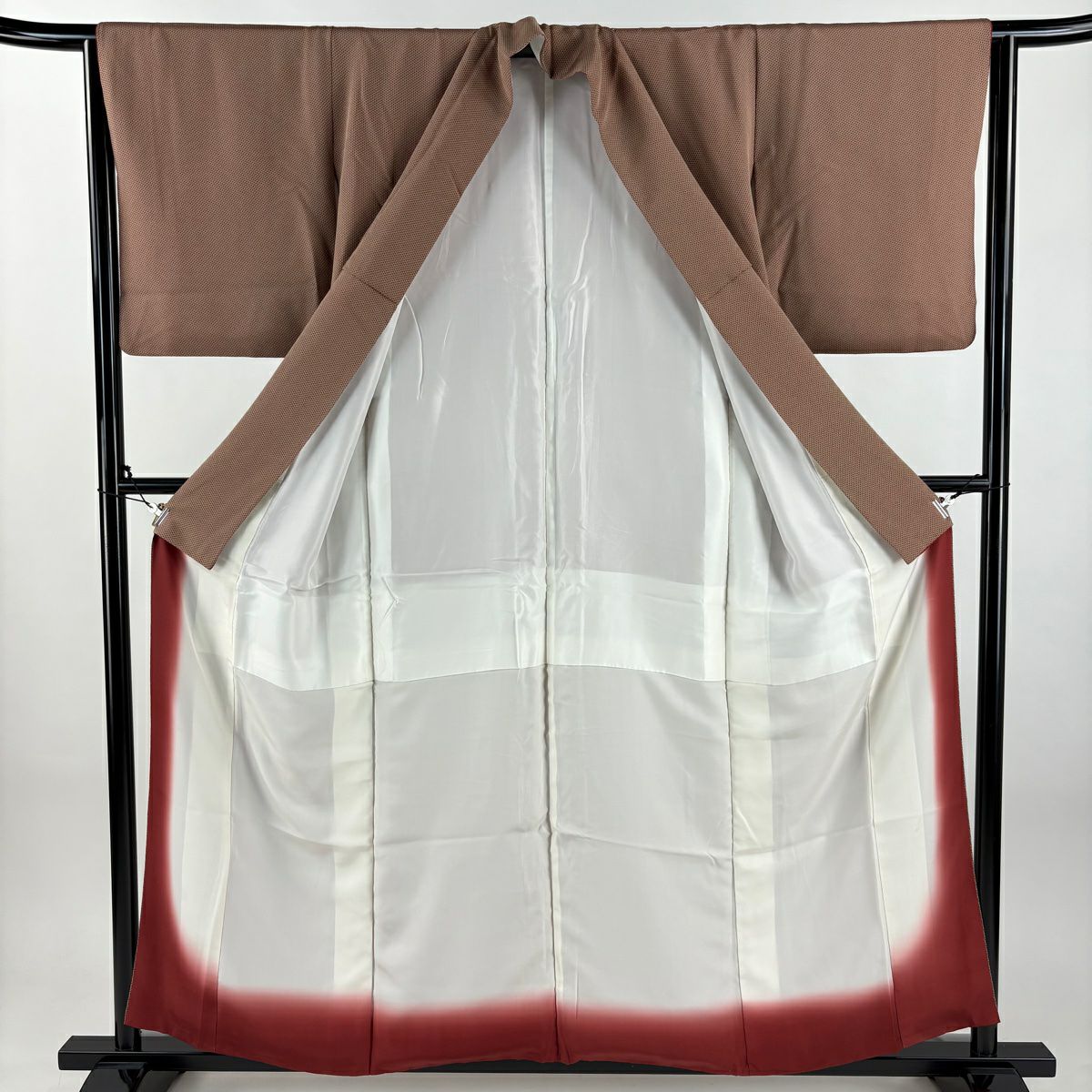 小紋 身長156cm 袖長64.5cm M 雙層 五嶋敏太郎 落款あり 鱗 紅茶 純蠶絲 秀品級