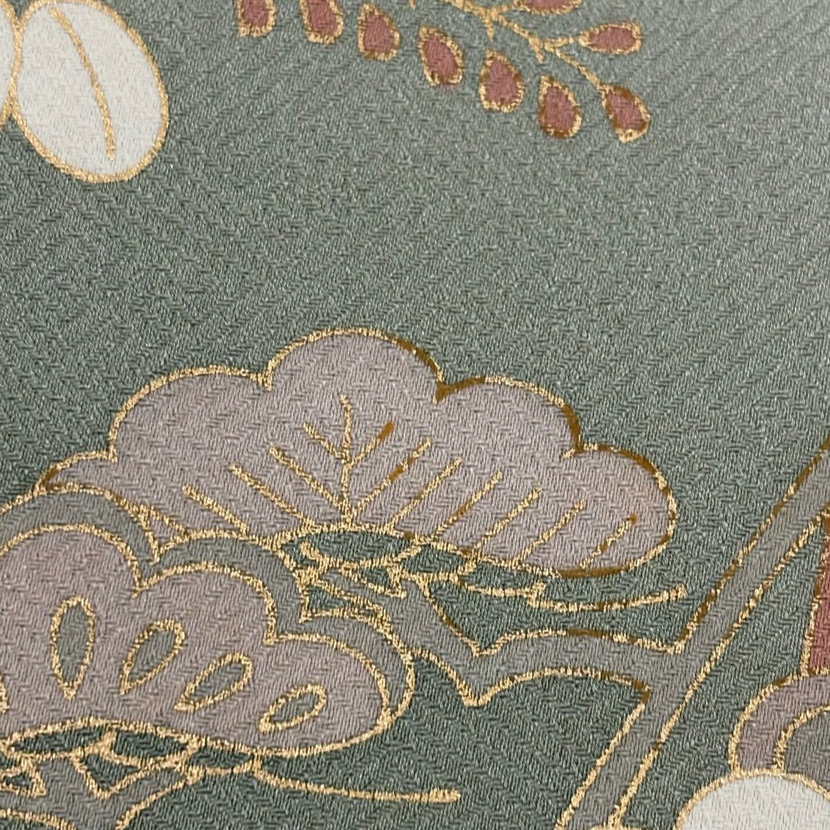 訪問服 身長159.5cm 袖長66.5cm M 雙層 破れ色紙 草花紋紋 金銀彩 金糸 灰綠 純蠶絲 秀品級