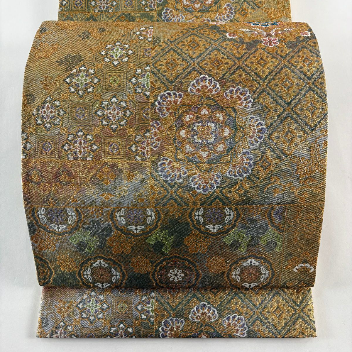 【美品】 袋帶 秀品級 華紋 蜀江華紋 金絲 金金箔 金 六通 純蠶絲