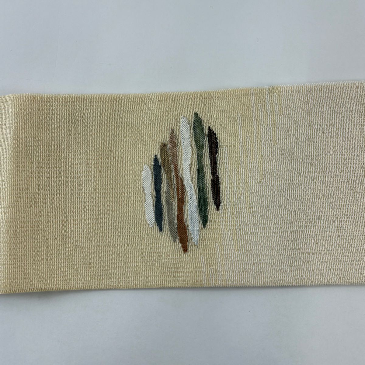【美品】名古屋帶 秀品級 夏帶 幾何圖案 米色 純蠶絲