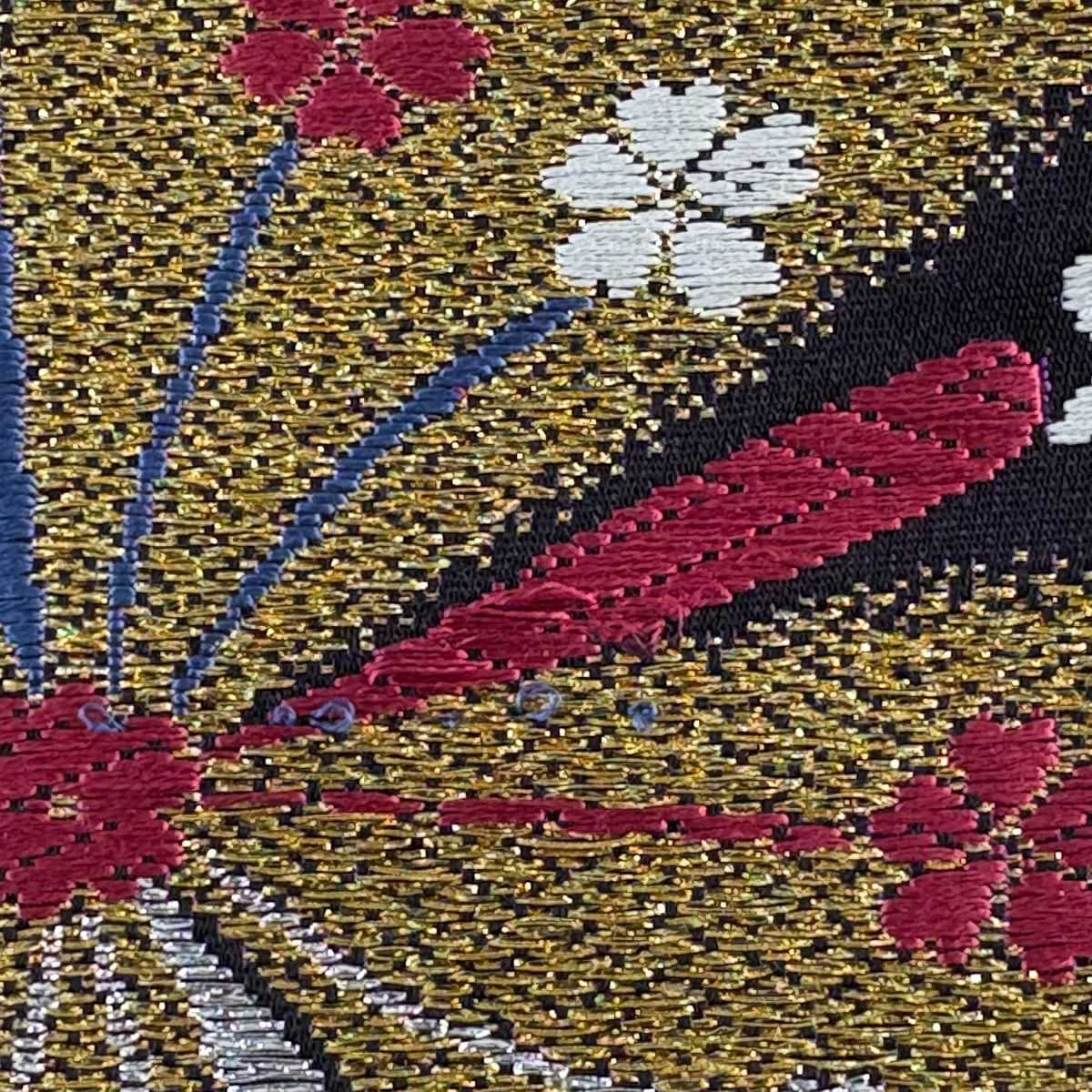 袋帶 秀品級 樱花 霞 金銀線 刺繡 紫色 六通 純蠶絲