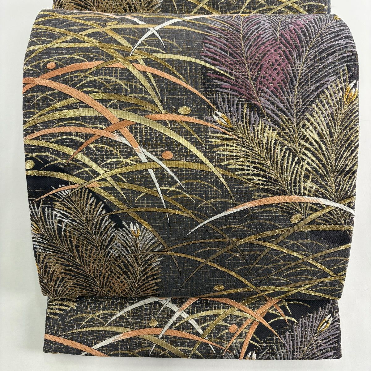 袋帶 秀品級 露芝 若松樹 金銀彩 金金箔 濃紫 六通 純蠶絲