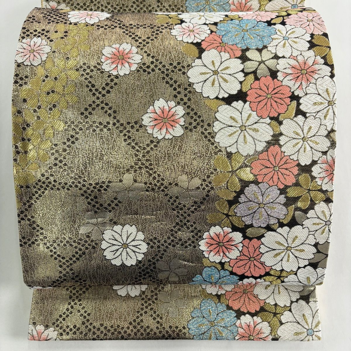 【美品】 袋帶 秀品級 櫻花 金絲 金金箔 金茶 六通 純蠶絲