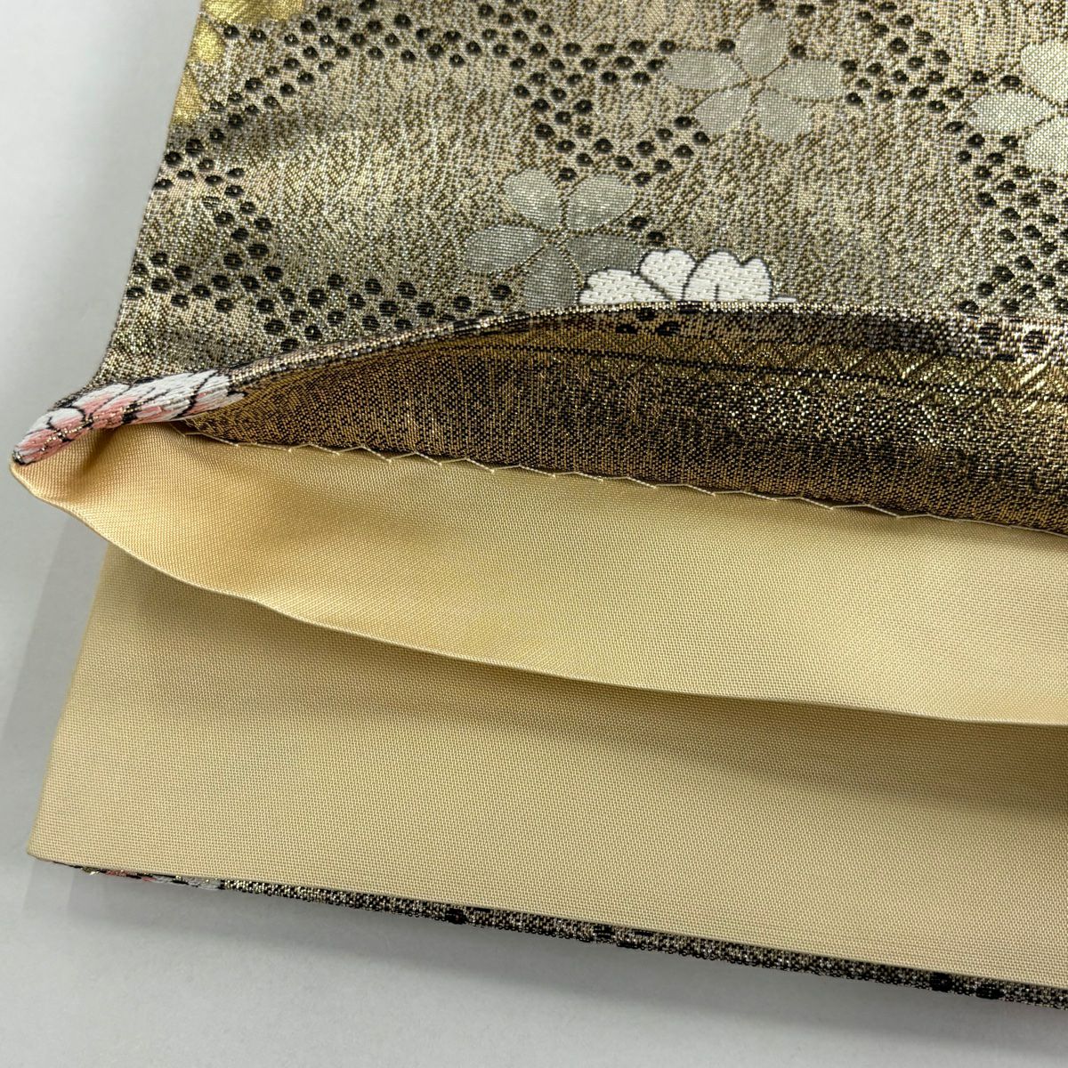 【美品】 袋帶 秀品級 櫻花 金絲 金金箔 金茶 六通 純蠶絲