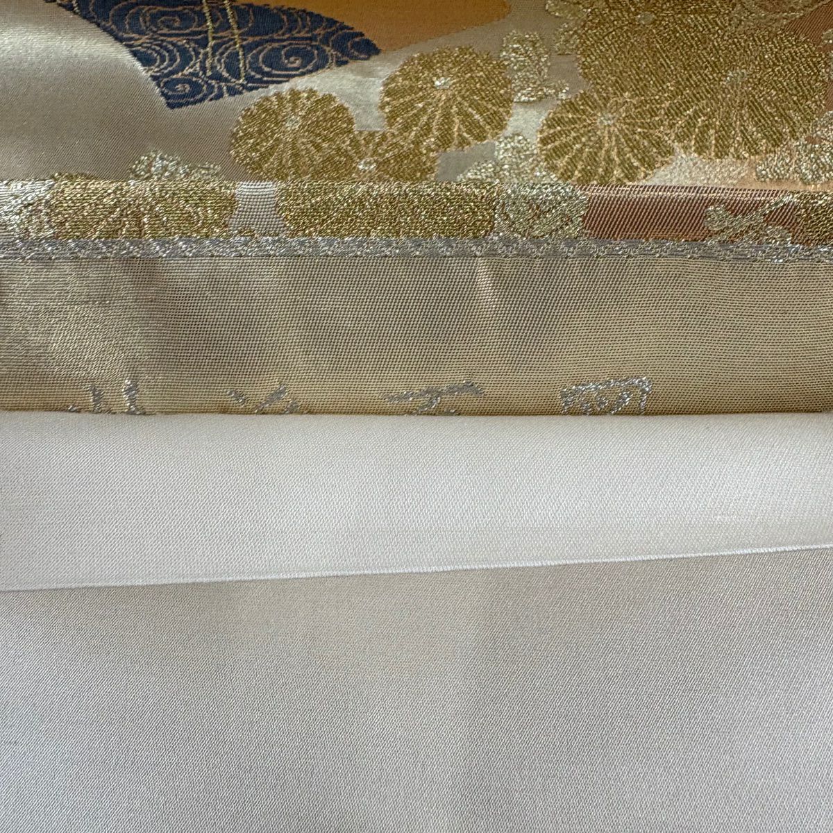 袋帶 秀品級 扇子面 花鳥 刺繡 金銀彩 金 六通 純蠶絲
