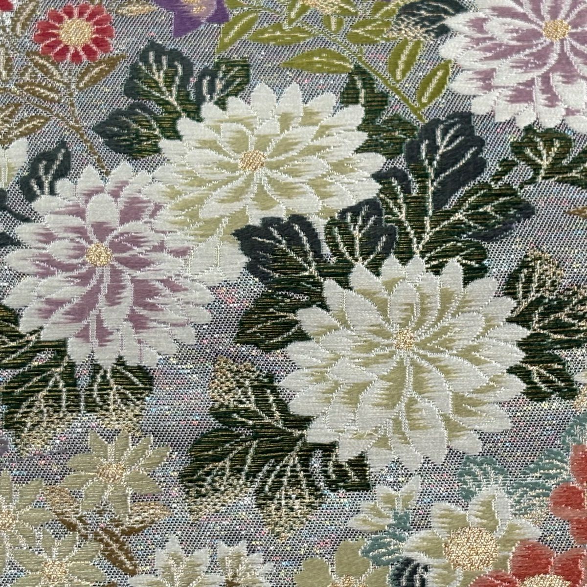 【美品】 袋帶 秀品級 重陽花水 水色 大鼓圖案 純蠶絲