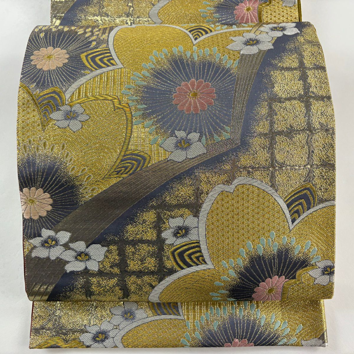 袋帶 秀品級 振袖禮服禮服用 櫻花 金絲 金金箔 金色 六通 純蠶絲