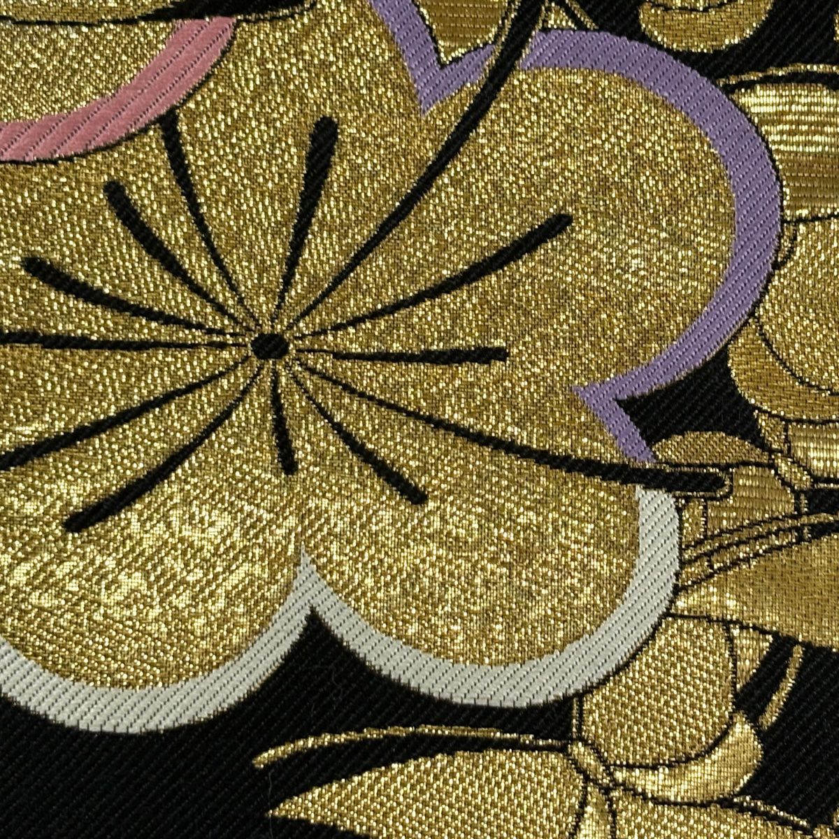 袋帶 秀品級 振袖禮服禮服用 梅花 蝶 金金箔 黑 六通 純蠶絲