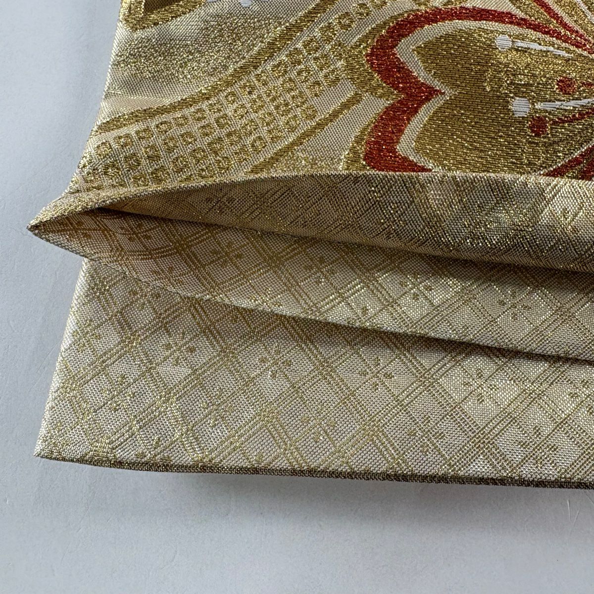 袋帶 秀品級 櫻花 熨斗紋 金絲 金金箔 金 六通 純蠶絲