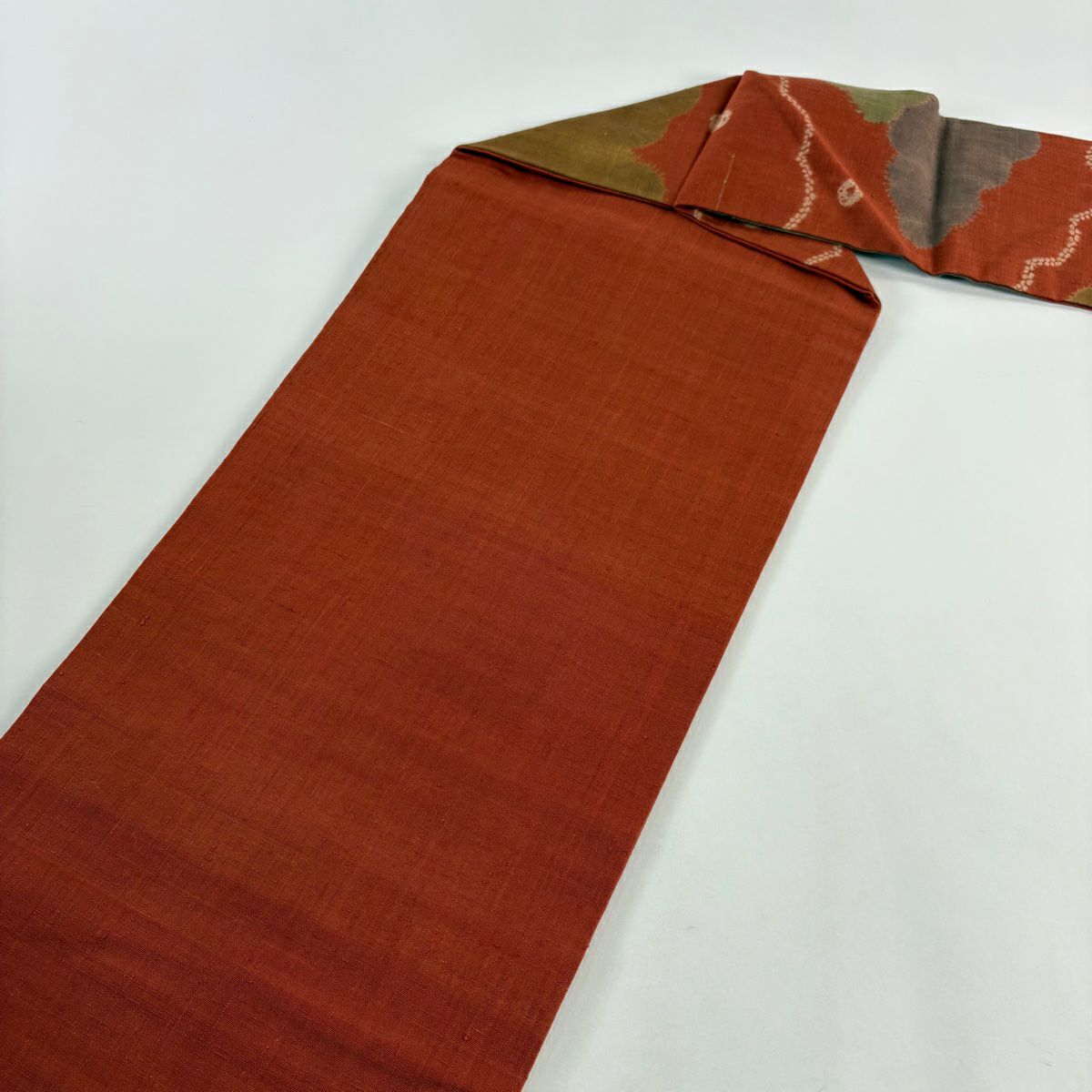 【美品】名古屋帶 優品級 紬織織布 反物 花鳥 絞染 刺繡 紅茶 純蠶絲